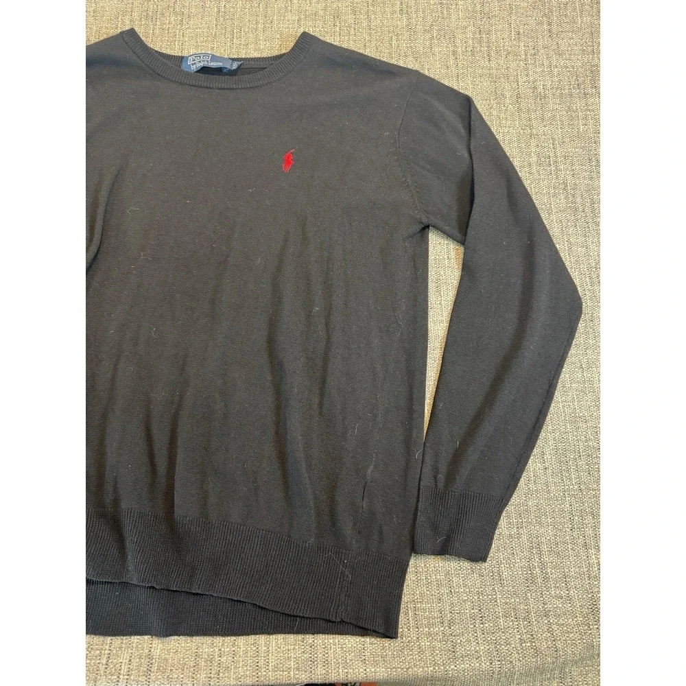 Polo Ralph Lauren Mens Black Cotton Crewneck‎ Sweater Red Pony Logo Large XXL